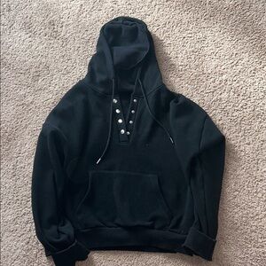 Womens Black Hoodie with Button Detail